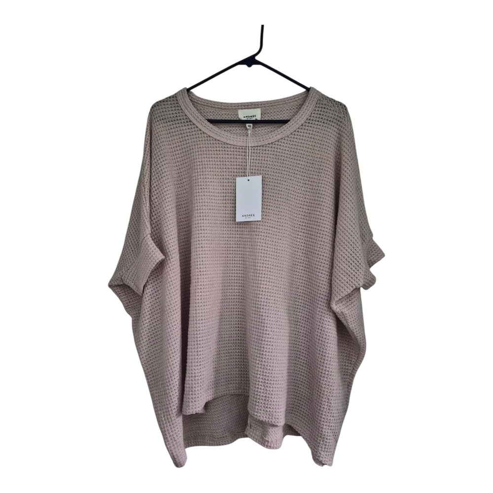 Andrée by Unit SM Oversized Waffle Knit Poncho Sweater Top Lagenlook Boho Taupe